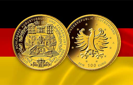 старинные германские замки на золотой монете