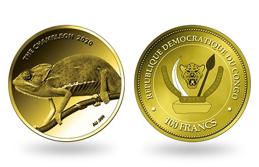 золотая монета Конго с изображением хамелеона