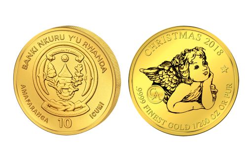 Рождественская монета из золота по эмитенту Руанды