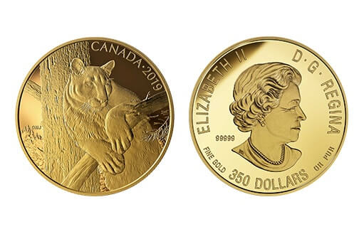 Золотая монета поэмитенту Канады, посвященная пуме