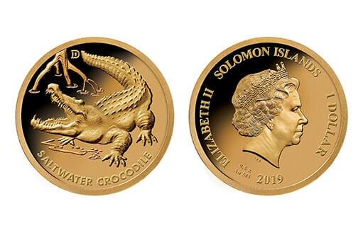 монета из золота с изображением гребнистого крокодила