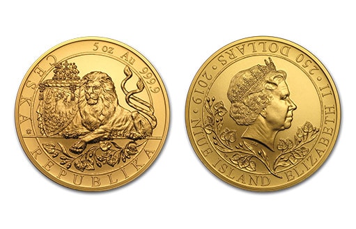 инвестиционные монеты из золота под названием «Чешский лев» по эмитенту Ниуэ