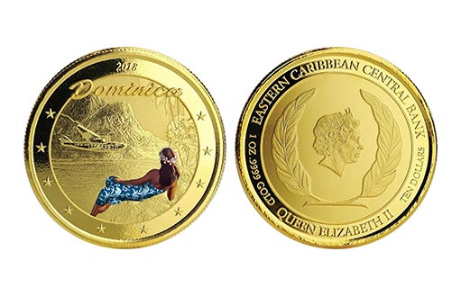золотые монеты Доминика по заказу Карибского бассейна
