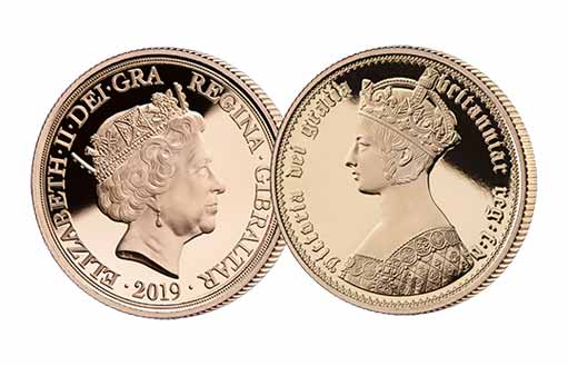 двойной золотой соверен к 200-летию Королевы Виктории по эмитенту Гибралтара