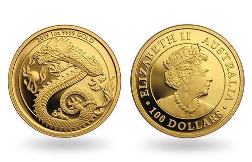 золотой китайский дракон на австралийских монетах