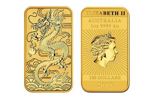 Золотая монета Китайский дракон