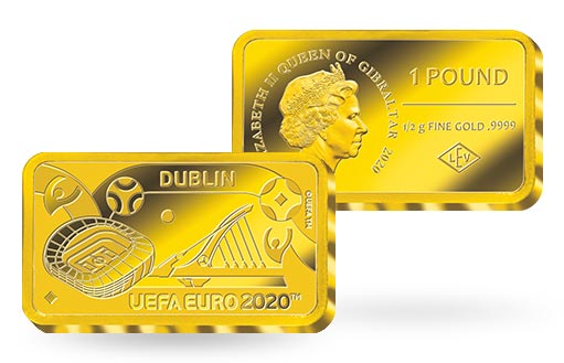 памятная золотая монета «Дублин UEFA EURO 2020» в виде прямоугольника