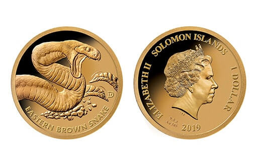 Монета из золота, посвященная ядовитой «Сетчатой коричневой змее»