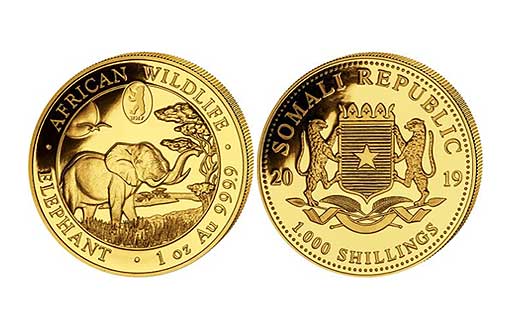 Коллекционная монета из золота из цикла «Африканская дикая природа», посвященная африканскому слону