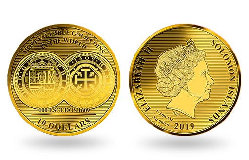 золотой эскудо 1609 года на монете островов Соломона
