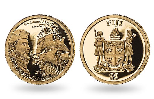 портрет Магеллана на золотой монете Фиджи