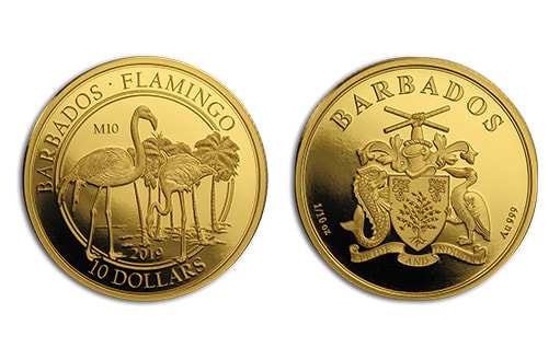 золотой фламинго на монетах Барбадоса