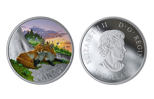 Серебряная монета с лисами Канады