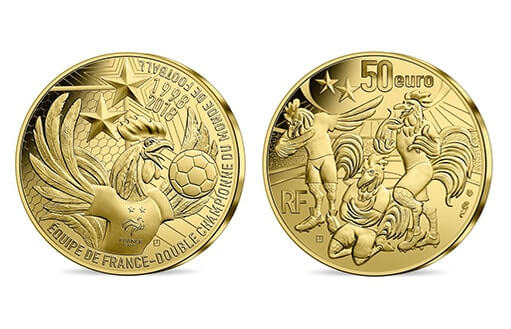 Монета из золота, посвященная двум победам этой страны в футбольном мировом чемпионате
