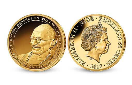 150 лет Ганди отмечает золотая монета Ниуэ