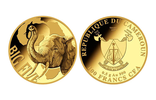 Монета из золота посвященная слонам — Камерун