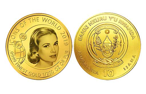 руандийская золотая монета в честь актрисы Грейс Келли