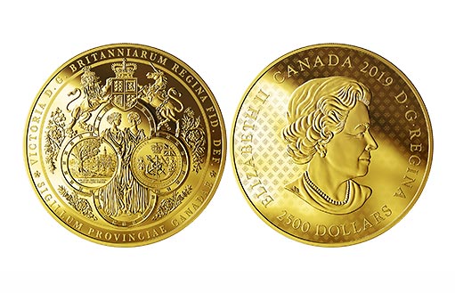 канадская золотая монета с печатью провинций