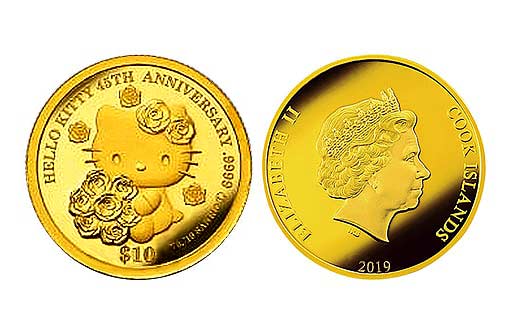 Золотая монета, посвященная 45-летию одного из символов поп-культуры Японии «Hello Kitty»