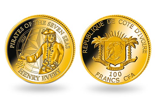 память об архипирате Эвери на золотой монете Берега Слоновой Кости