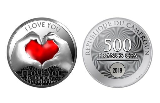 Коллекционная серебряная монета под названием «Я тебя люблю», Камерун