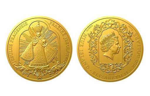 золотая монета с изображением младенца Иисуса