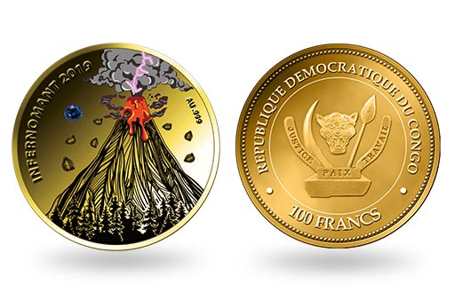 золотые монеты Конго показывают извержение Везувия
