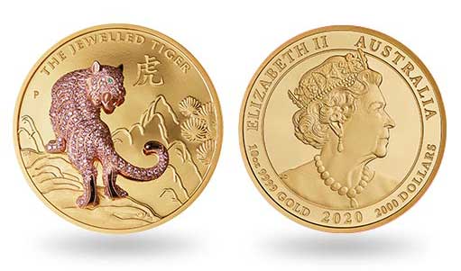 коллекционная золотая монета с драгоценным тигром (Австралия)