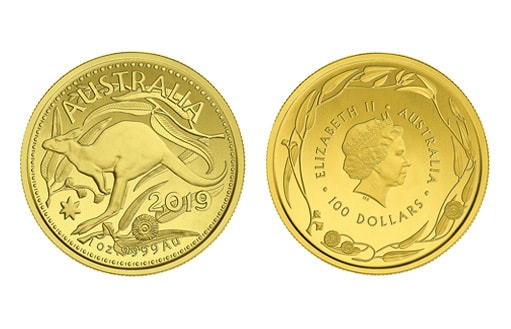4 золотые монеты, посвященные символу континента — кенгуру