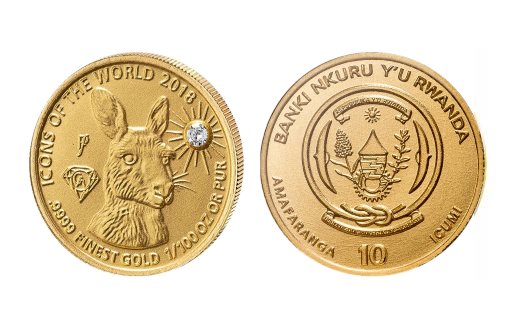 кенгуру на руандийских золотых монетах