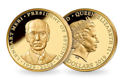 портрет первого президента Эстонии на золотой монете Ниуэ