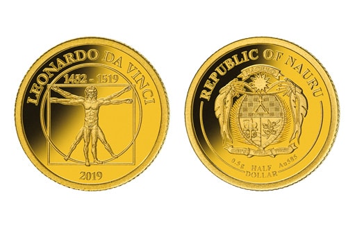 инвестиционная золотая монета памяти Леонардо да Винчи 