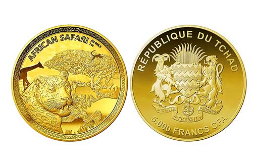 Памятная золотая монета из серии «Африканское сафари», посвященная леопарду.