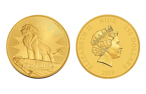 монета из золота по эмитенту островное государство Ниуэ в честь «Короля льва»