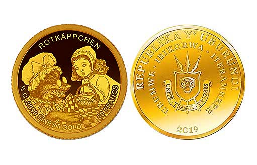 Инвестиционная золотая монета, посвященная сюжету сказки о Красной Шапочке