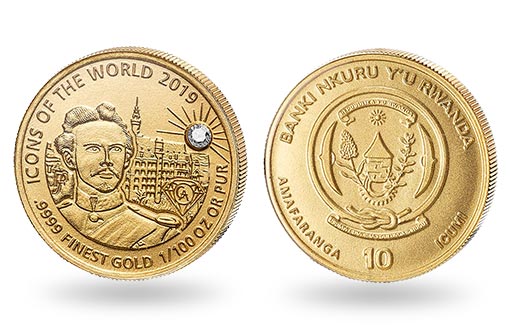 портрет короля баварского на коллекционной золотой монете Руанды