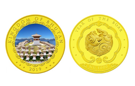 Лунный Кабан на золотой монете Бутана