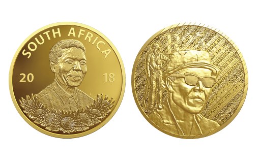 Нельсон Мандела на новой монете Южно-Африканской Республики из золота