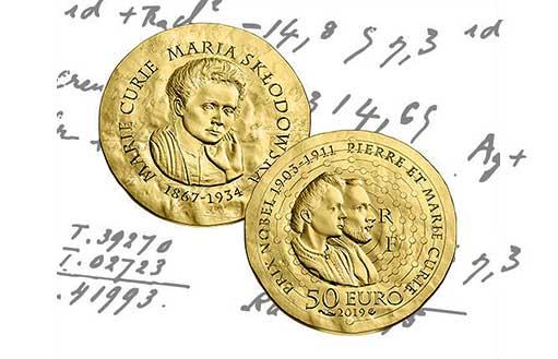 Золотые монеты в честь Марии Кюри