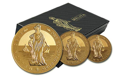 Образ Мелиты на инвестиционных монетах Мальты из золота