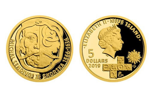 коллекционная монета из золота в честь алхимика Михала Сендзивого