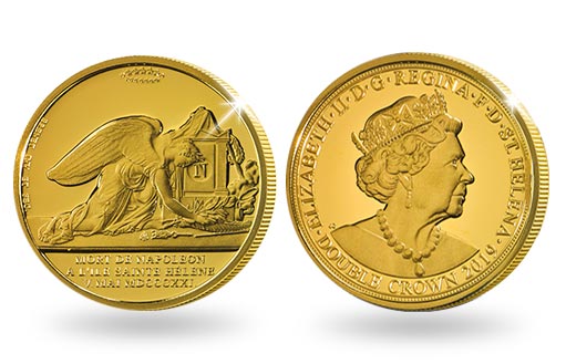 золотая монета с памятником Наполеону