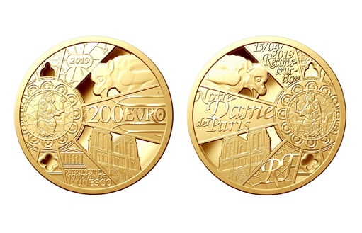 золотые монеты в пользу  собора богоматери в Париже
