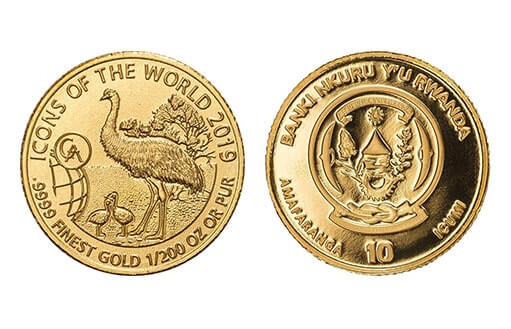 золотая коллекционная монета, посвященная страусу «Эму»
