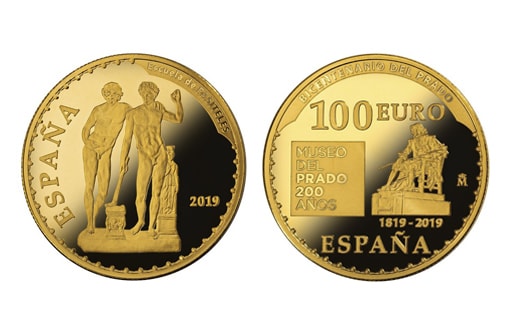 Золотая памятная монета, посвященная скульптуре «Школы Пастели» в Испании