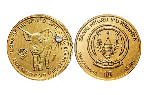 Золотая инвестиционная монета содержащая бриллиантовое вкрапление, под названием «Год Свиньи».