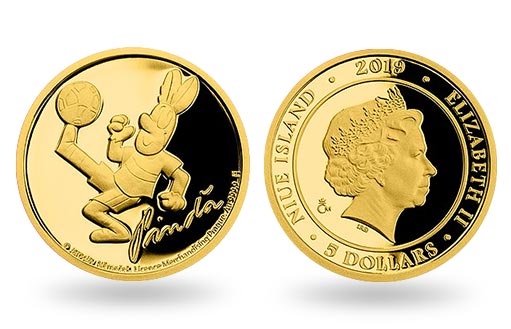 памятная золотая монета с изображением зайца Пиндя из чешского детского комикса