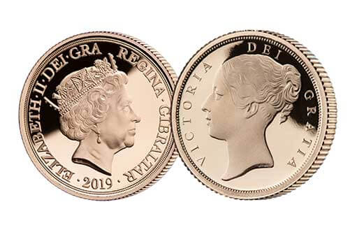 Одна из пяти монет из золота на тему «Соверены Королевы Виктории»