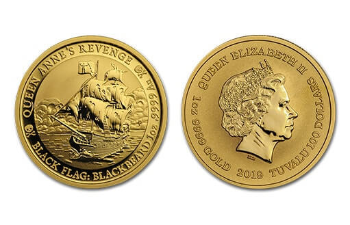 золотая монета Тувалу с пиратской тематикой