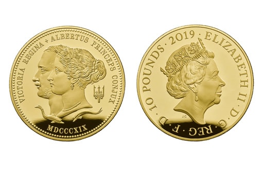 Памятные монеты из золота с одинаковым дизайном, посвященные королеве Виктории и ее мужу принцу Альберту